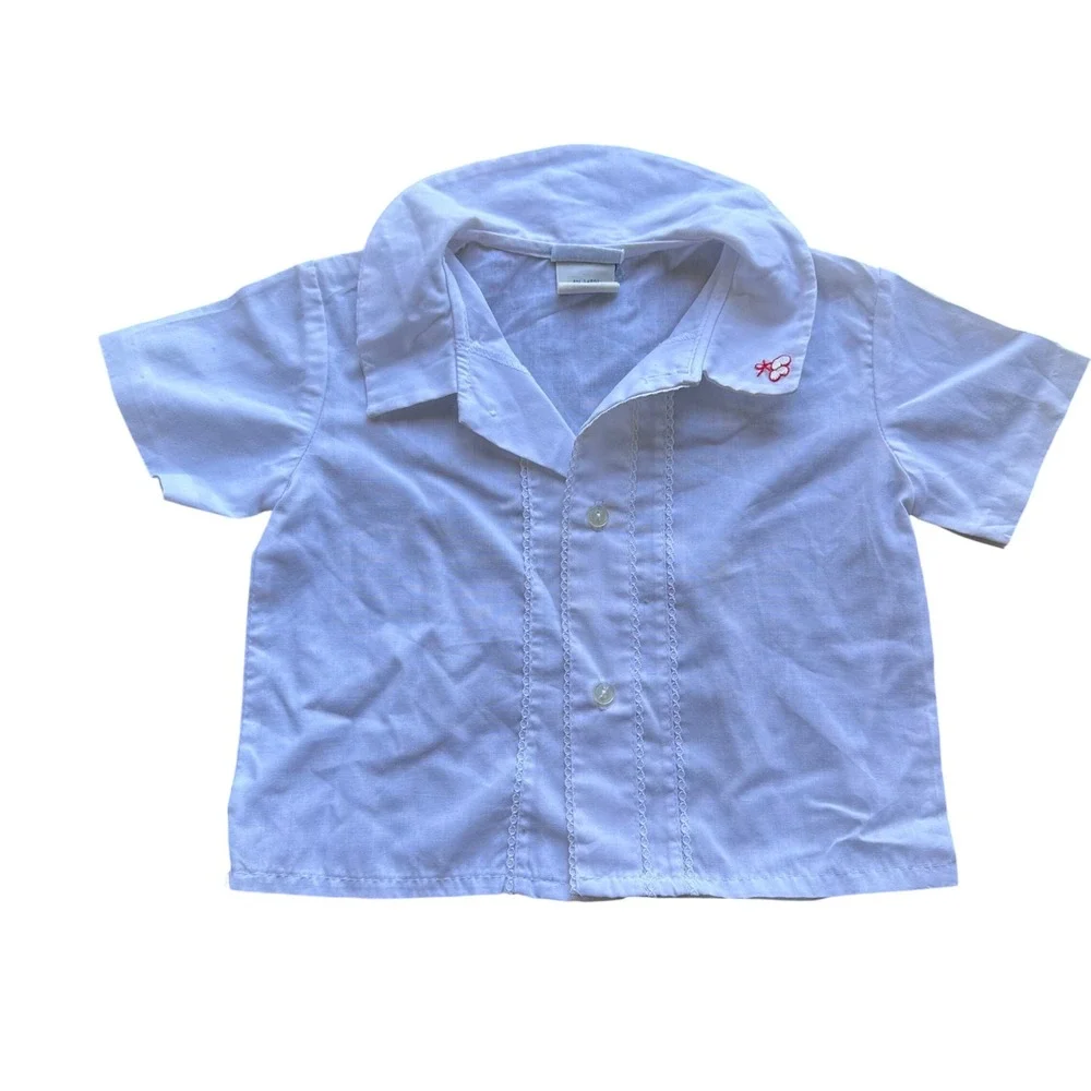 Vintage Nannekins by Nannette Girls White Shirt Blue Overalls Heart Set Large
